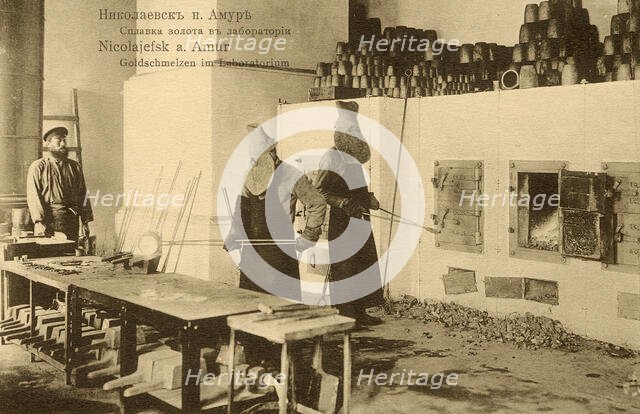 Nikolaevsk-on-Amur. Melting gold in the laboratory, 1900. Creator: Unknown.