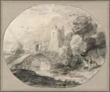 River Landscape with a Bridge and a Church, 1781. Creator: Thomas Gainsborough.
