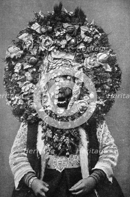 Floral mask of a Bulgarian bride, 1922. Artist: Unknown