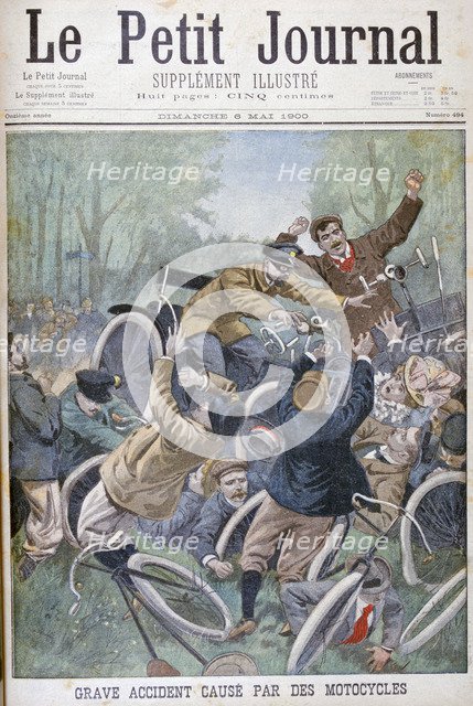Serious accident caused by bicycles, Paris, 1900. Artist: Unknown