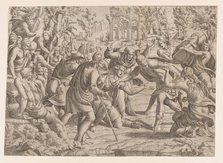 The Treacherous Sinon Brought into the Trojan's Camp by the Shepherds, 1535-55. Creator: Jean Mignon.