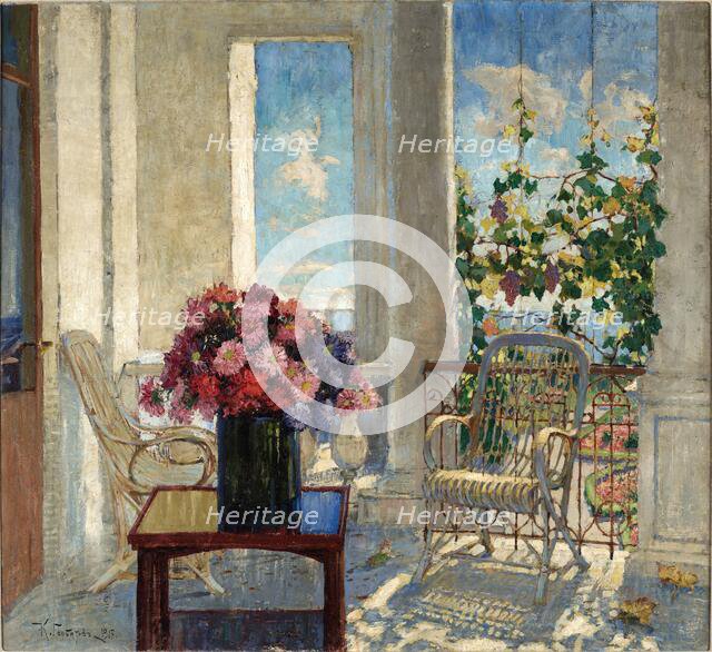 Flowers on the Terrace , 1917. Creator: Gorbatov, Konstantin Ivanovich (1876-1945).