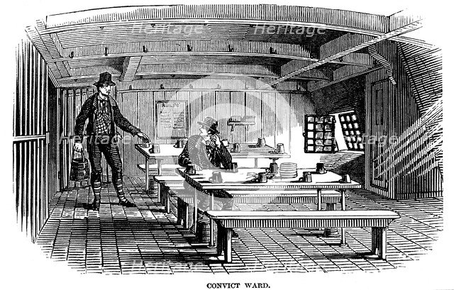Convict ward on board the prison hulk 'Warrior' at Woolwich, London, 1848. Artist: Unknown