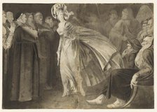 Woman Standing among the Friars (recto), c. 1770-1775. Creator: John Brown (British, 1752-1787).