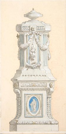 Design for an ornamented stone pedestal surmounted by an urn, 1830-97. Creators: Jules-Edmond-Charles Lachaise, Eugène-Pierre Gourdet.