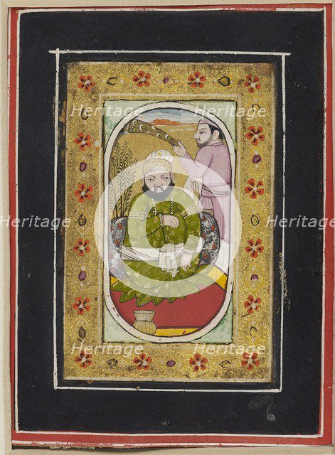 Ruler wearing a green jama attended by a morchal bearer, late 18th century. Artist: Unknown.