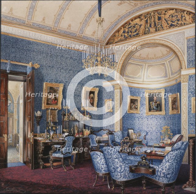 Interiors of the Winter Palace. The Boudoir of Empress Maria Alexandrovna, 1850s. Artist: Hau, Eduard (1807-1887)