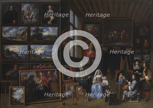 A Picture Gallery with an Artist Painting a Woman and a Girl, 1660-1669. Creator: Gillis van Tilborgh the Younger.