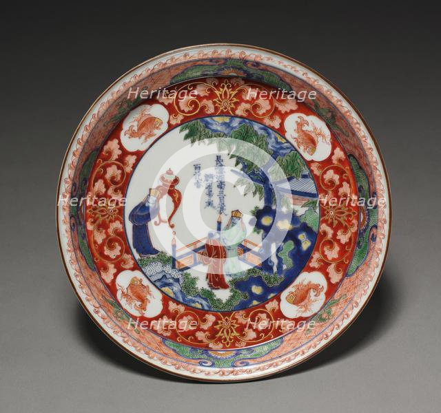 Dish with Chinese Figures in a Garden, 1700s. Creator: Unknown.
