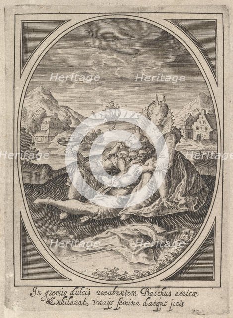 A couple seated on the ground, the man holding a goblet and reclining against the..., ca. 1585-1621. Creator: Heinrich Ulrich.