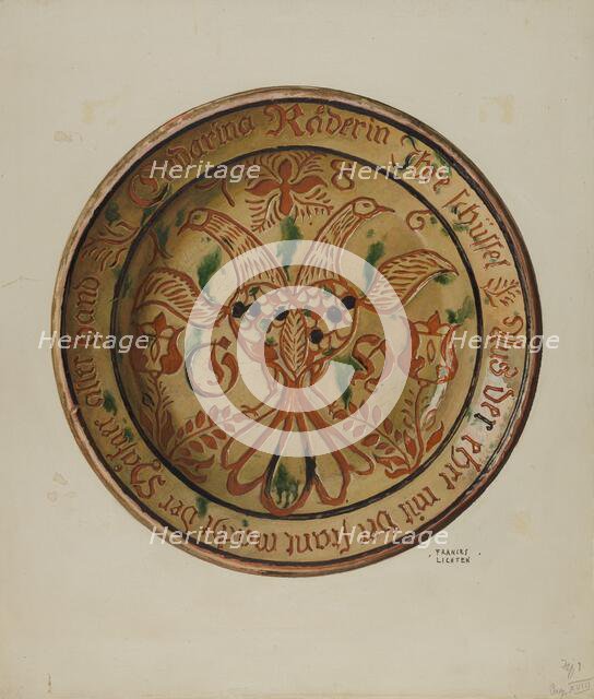 Pa. German Dish, c. 1937. Creator: Frances Lichten.