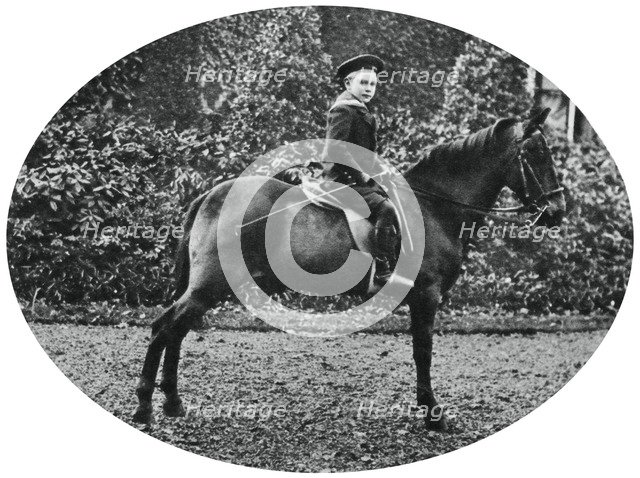 Prince Albert Windsor at age six, sitting on a horse, 1902. Artist: Unknown
