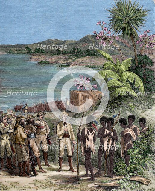 Henry Morton Stanley and David Livingstone in Africa, 19th century.  Creator: Unknown.