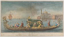 The highly ornamented second gondola of Ambassador Giovanni Battista Colloreado enterin..., 1720-30. Creator: Giovanni Antonio Faldoni.
