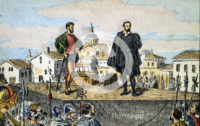 Execution of judge of Aragon, Juan de Lanuza, by order of King Philip II in 1591.