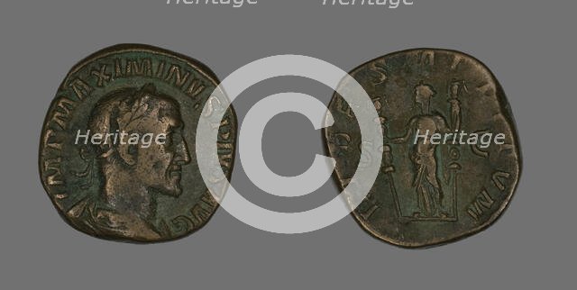 Sestertius (Coin) Portraying Emperor Maximinus, 235-236. Creator: Unknown.