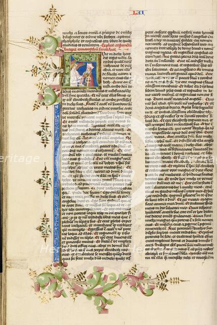 Initial F: The Annunciation to Zechariah; Bible, about 1450. Creator: Circle of Stefan Lochner.