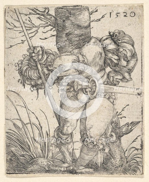 Footsoldier in front of a Tree, mid-17th century. Creator: Barthel Beham.