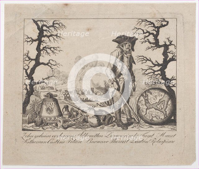 Caricature and hidden silhouette representations of Lafayette and others, 18th cen..., 18th century. Creator: Anon.