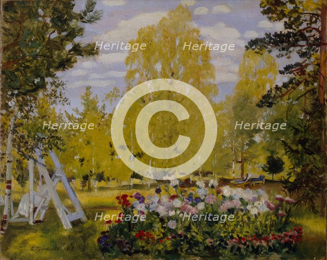 Landscape with a Flower Bed. Artist: Kustodiev, Boris Michaylovich (1878-1927)