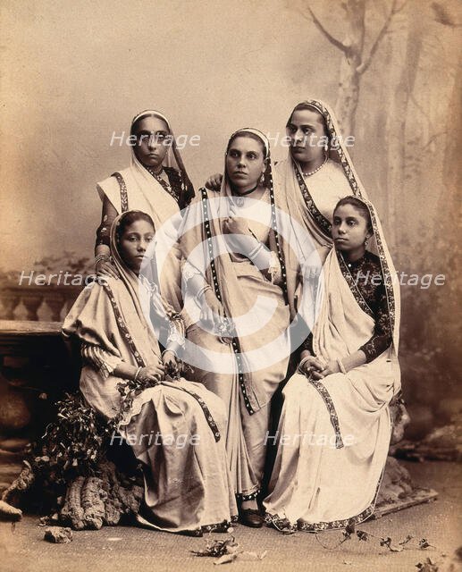 Parsee women wearing saris: group portrait, c1900. Creator: Unknown.