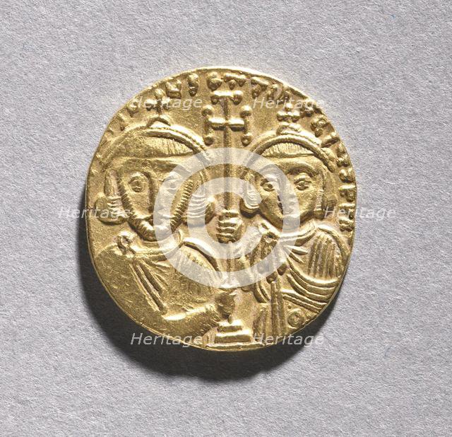 Solidus with Justinian II Rhinometus and His Son Tiberius (reverse), 705-711. Creator: Unknown.