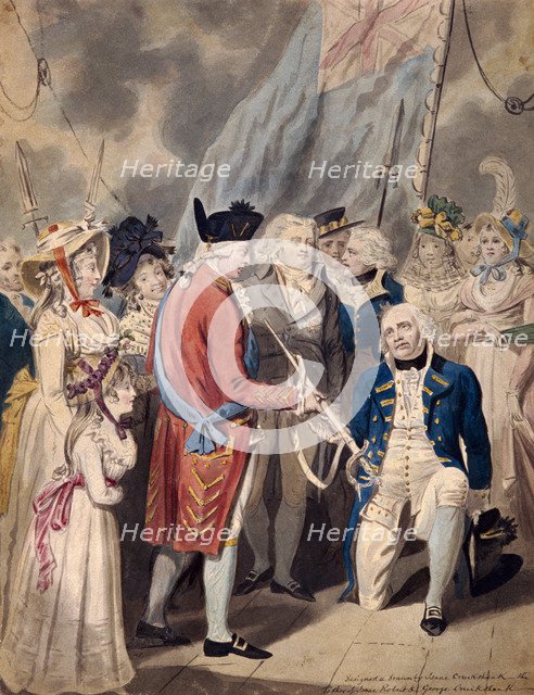 'George III presenting a Sword to Admiral Earl Howe', c1794. Artist: Isaac Cruikshank