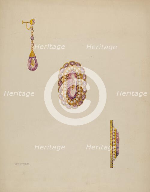 Brooch and Earrings, c. 1936. Creator: John Thorsen.