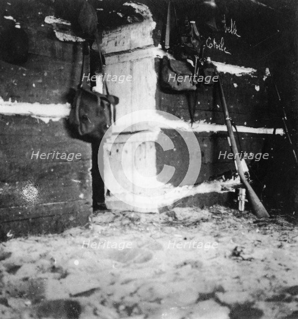 Interior of a German dugout, World War I, c1914-c1918.  Artist: Nightingale & Co