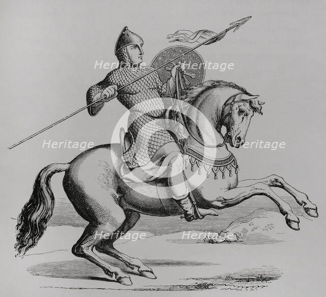 Knight wearing hauberk, Middle Ages, (1877).  Creator: Unknown.