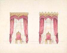 Design for Two Red Fringed Curtains with Gold Pelmets, early 19th century. Creator: Anon.