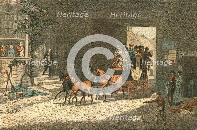 ''Old Fashioned Sporting Pictures, and the Road to Bygone Days; Coaching -- Arriving at an Inn Yard' Creator: James Pollard.