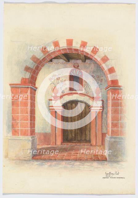 Restoration Drawing: Main Doorway & Arch to Mission House, 1938. Creators: Geoffrey Holt, Harry Mann Waddell.