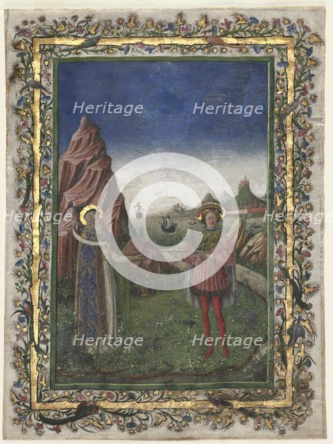 Single Leaf from a Missal: Two Male Saints, late 1400s. Creator: Unknown.