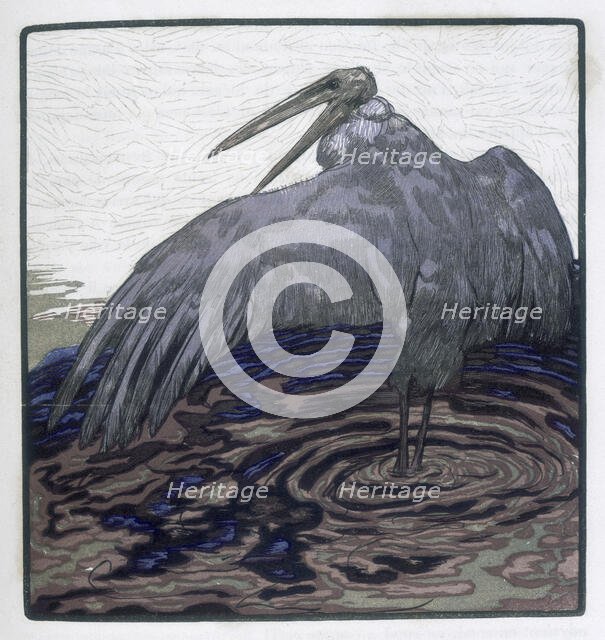 Stork in the water; scene from "The Jungle Book", 1919. Creator: Paul Jouve.
