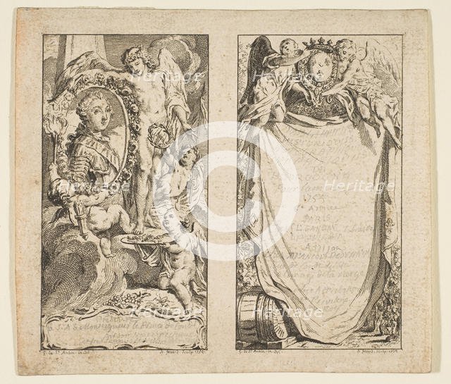 Vignettes pour les "Tablettes historiques, topographiques et physiques de Bourgogne", 1755. Creator: Etienne Fessard.