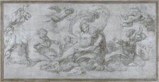 A Woman borne off by a Sea God (Cartoon for a fresco in the Gallery of the Palazzo Farnese, Rome), c. 1599. Artist: Carracci, Agostino (1557-1602)