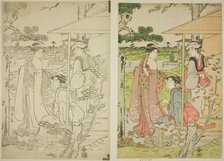 Viewing Cherry Blossoms from a Teahouse on Asuka Hill, c. 1789/90. Creator: Hosoda Eishi.