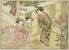 Courtesans of the Chojiya, from the book "A Comparison of Beauties of the Green Houses..., 1776. Creator: Shunsho.