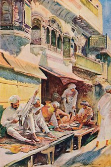 'Workers in an Indian Bazaar', 1913. Artist: John Henry Frederick Bacon.