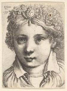 Head of a young girl wearing a jeweled headdress, ca. 1645. Creator: Wenceslaus Hollar.