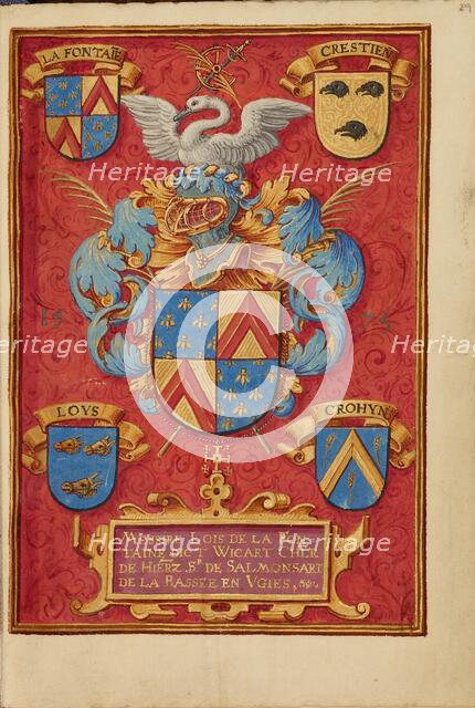 Arms of Lois de la Fontaine; Crohin-La Fontaine Hours, (about 1480-1485?). Creator: Unknown.