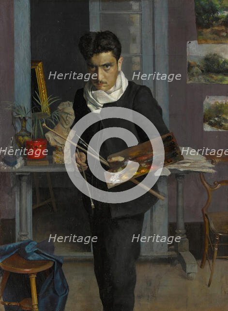 Self-portrait of the artist in his studio, 1898. Creator: Romero de Torres, Julio (1874-1930).