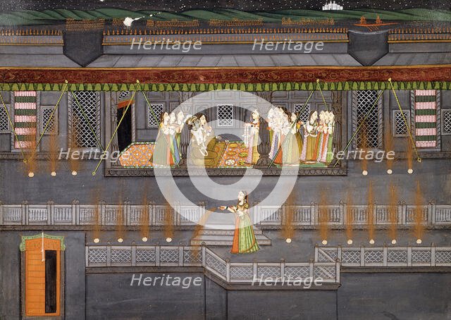 Krishna and Radha Enjoying a Feast and Fireworks, early 19th century. Creator: Unknown.