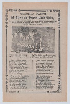 Broadsheet relating to the plight of an orphan, young boy mourning in a cemetery,..., ca. 1900-1913. Creator: José Guadalupe Posada.