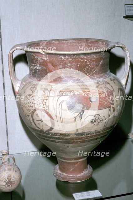 Mycenaean crater with warriors in a chariot motif, Ras Shamra, Syria, c14th - 13th century BC. Artist: Unknown