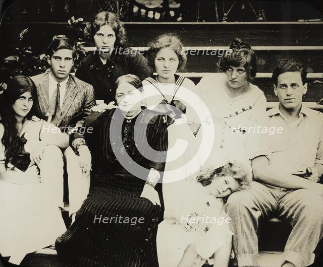 Untitled (Stieglitz's mother Hedwig with grandchildren on Oaklawn steps), c. 1916. Creator: Alfred Stieglitz.