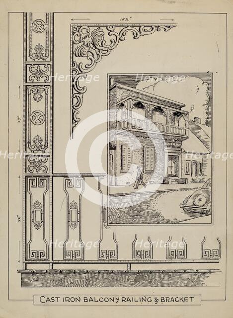 Iron Work on Balcony, c. 1936. Creator: Al Curry.