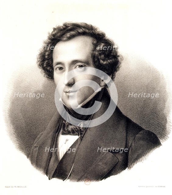 Portrait of the pianist and composer Felix Mendelssohn Bartholdy (1809-1847), c 1840. Creator: Dircks, Auguste (1806-1871).
