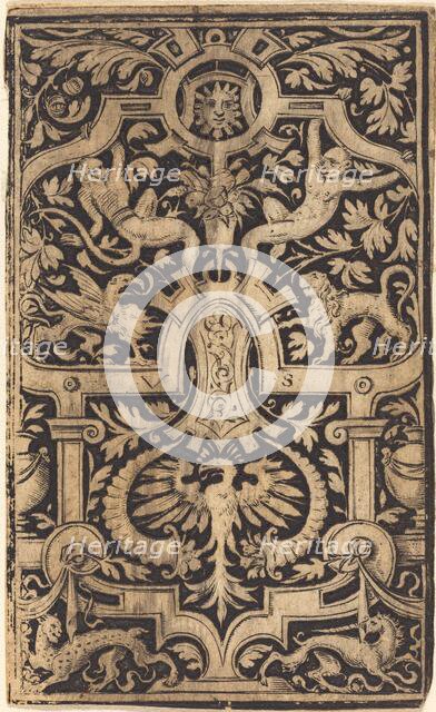 Strapwork and Foliage Ornament on Dark Ground with Monkeys and other Animals. Creator: Virgil Solis.